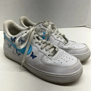 Nike Air Force 1s Ones Sneakers Shoes Butterfly Blue White Women's Size 9.5